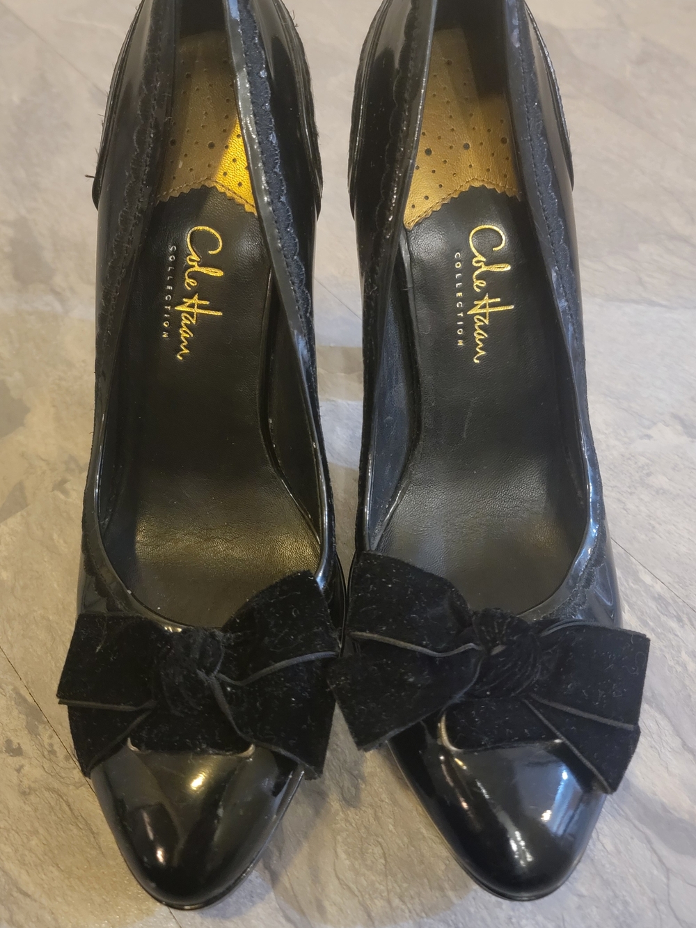 Cole Haan Black Patent Bow Pointed-Toe Pumps